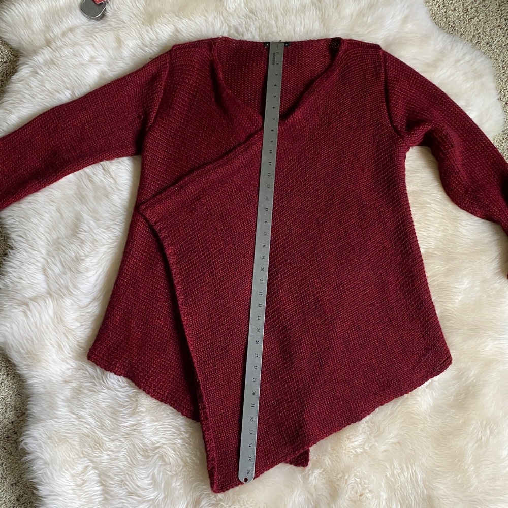 100% Alpaca Burgundy Drape Front Cardigan size L - Picture 3 of 6